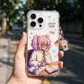 Study Grind bundle — Yumi clear case with stickers applied, in hand