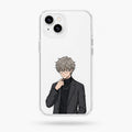 Kazu Dark Academia clear anime iPhone case on a white phone — studio hero