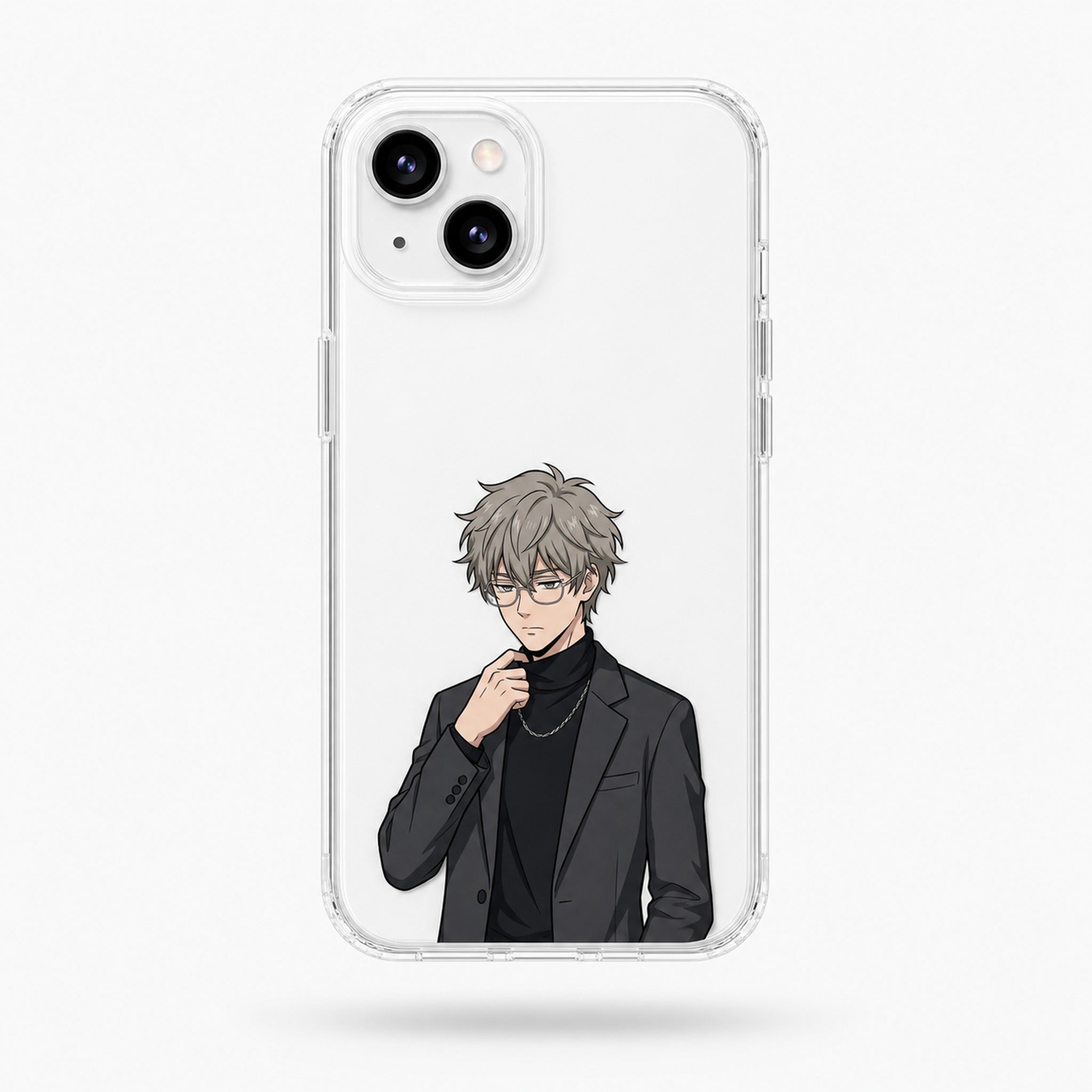 Kazu Dark Academia clear anime iPhone case on a white phone — studio hero