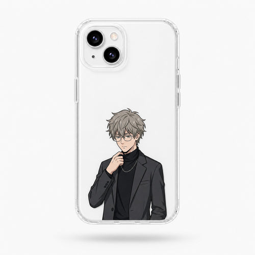 Kazu Dark Academia clear anime iPhone case on a white phone — studio hero