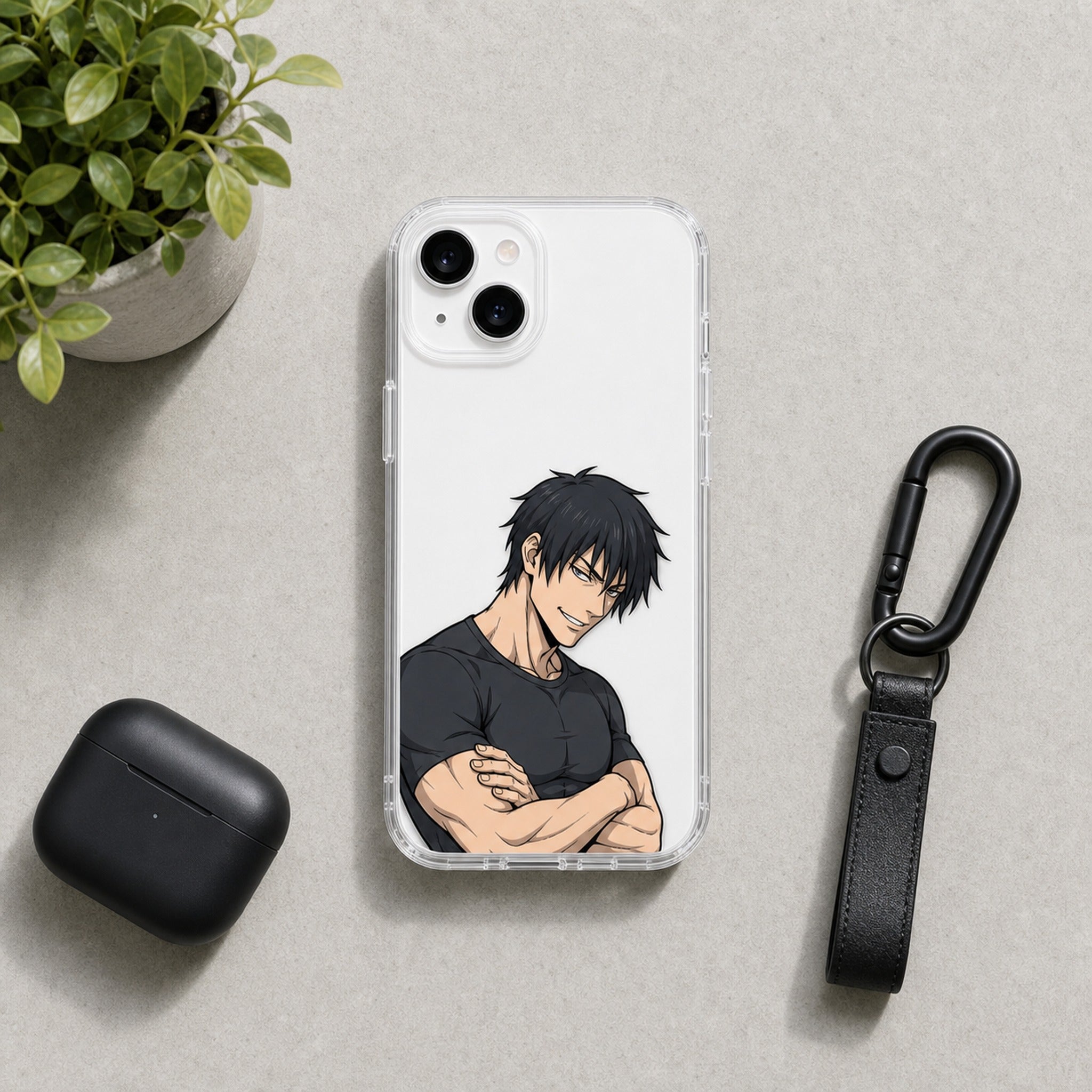 Sorcerer Killer clear case flat-lay, white phone
