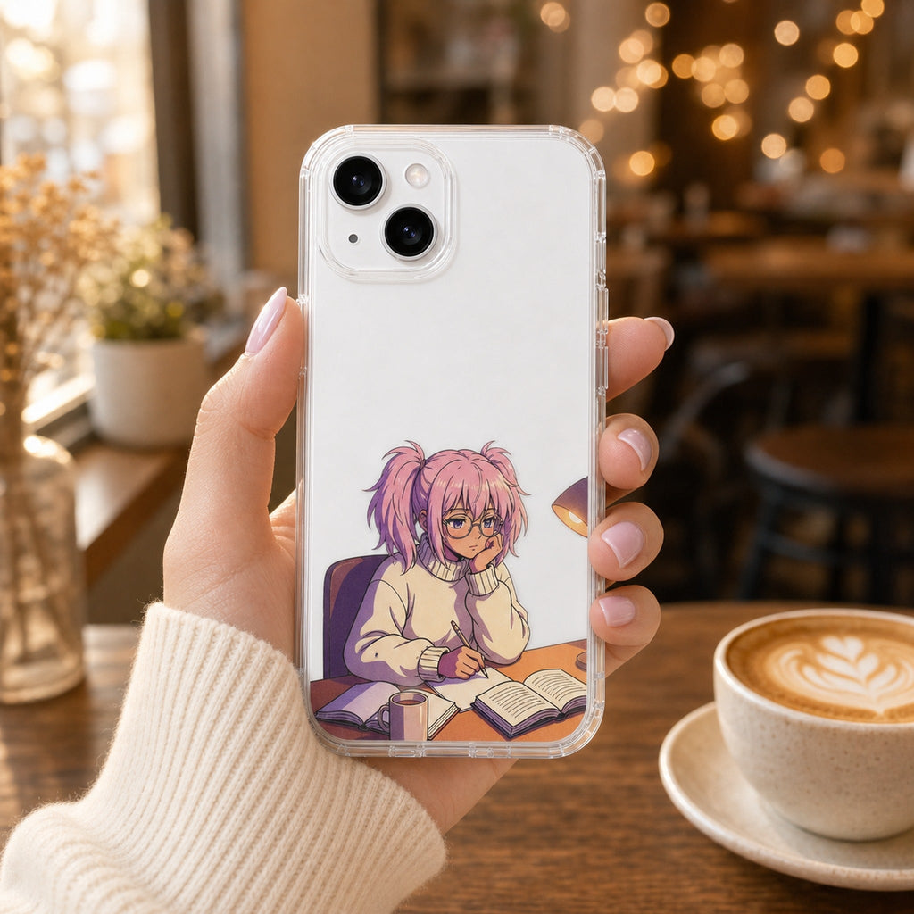 Study Grind bundle — Yumi clear case in cozy cafe